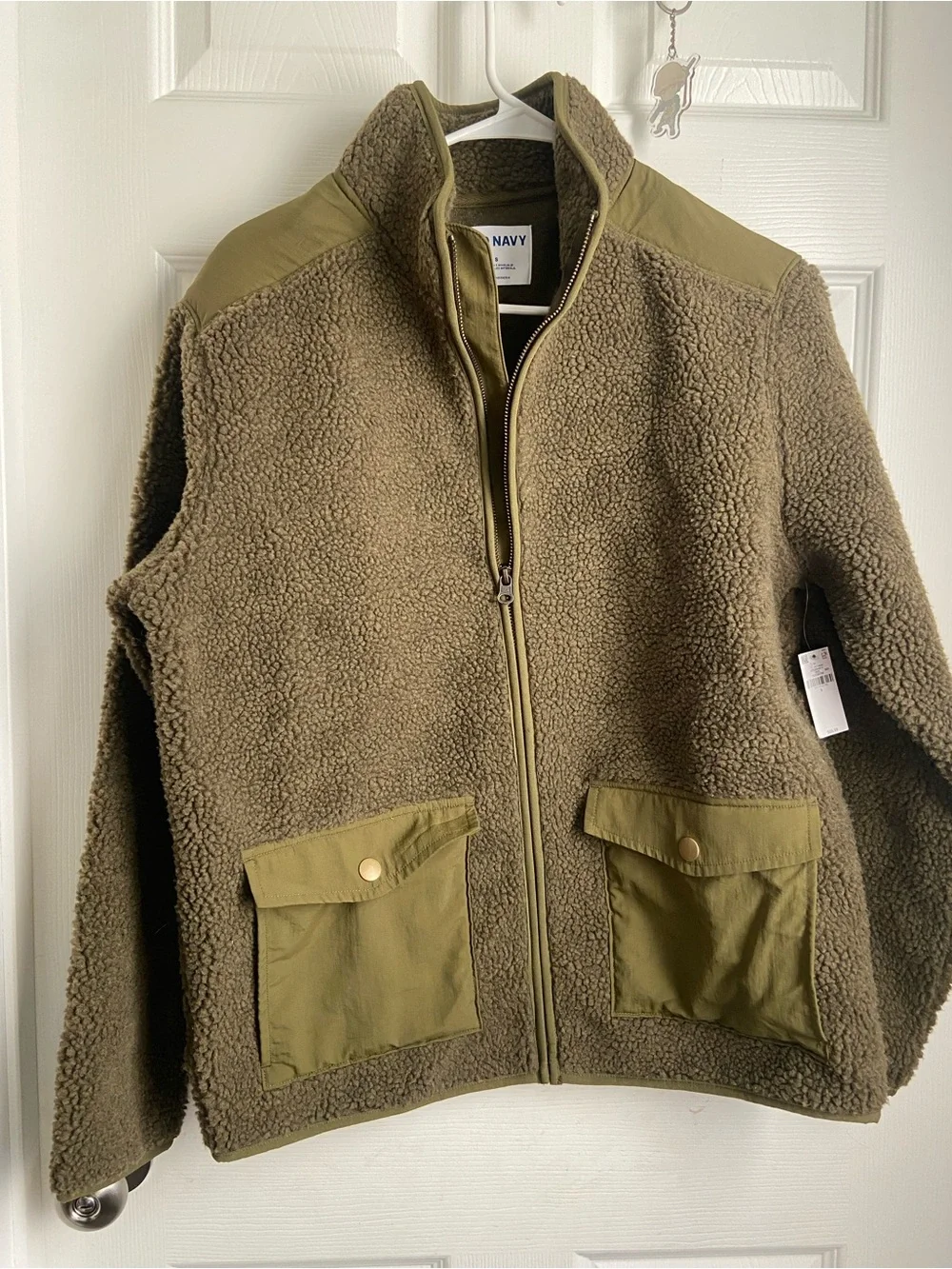 Old Navy Men's Olive Sherpa Zip Jacket with Utility Pockets
